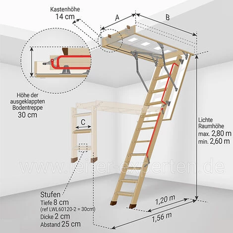 LEITER EXPERTEN - MATISERE Bodentreppe Holz - Deckenöffnung 70 X 130cm - LWL70130-2 2 LEITER EXPERTEN - MATISERE Bodentreppe Holz - Deckenöffnung 70 X 130cm - LWL70130-2 – Bild 2