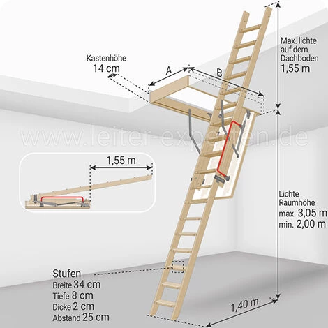 LEITER EXPERTEN - MATISERE Bodentreppe Holz - Deckenöffnung 70 X 140cm - LDK70140/305 2 LEITER EXPERTEN - MATISERE Bodentreppe Holz - Deckenöffnung 70 X 140cm - LDK70140/305 – Bild 2
