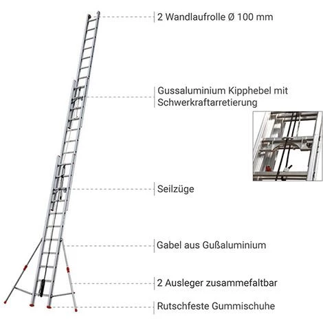 LEITER EXPERTEN - MATISERE Seilzugleiter 3-teilig Aus Aluminium Mit 2 Seilen 8,50m 3x11 Sprossen - R35-3 4 LEITER EXPERTEN - MATISERE Seilzugleiter 3-teilig Aus Aluminium Mit 2 Seilen 8,50m 3x11 Sprossen - R35-3 – Bild 4