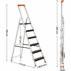 SONGMICS Leiter 6 Stufen, Aluleiter Mit 12cm Breiten Stufen, Stehleiter Mit Werkzeugschale, Klappleiter Mit Anti-Rutsch-Füßen, Max. Statische Belastbarkeit 150KG GLT06BK - Silbern-Schwarz-Orange 9 SONGMICS Leiter 6 Stufen, Aluleiter Mit 12cm Breiten Stufen, Stehleiter Mit Werkzeugschale, Klappleiter Mit Anti-Rutsch-Füßen, Max. Statische Belastbarkeit 150KG GLT06BK - Silbern-Schwarz-Orange -Leitern Verkaufsladen 15873764 5