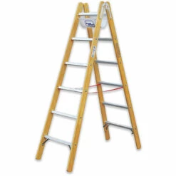 ILLER LEITER Iller Verbund- Holzstehleiter Mit Alu-Sprossen 2x6 Sprossen