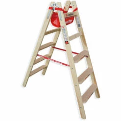 Euroline Holz Stufenstehleiter Mit Comfort-Stufen Mit Werkzeugablage 2x5 Stufen