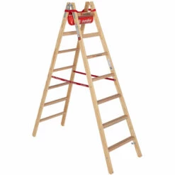 Euroline Holz Sprossenstehleiter Mit Comfort-Breitsprossen Und Eimerhaken 2x7 Sprossen