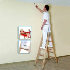 Euroline Holz Sprossenstehleiter Mit Comfort-Breitsprossen Und Eimerhaken 2x4 Sprossen 9 Euroline Holz Sprossenstehleiter Mit Comfort-Breitsprossen Und Eimerhaken 2x4 Sprossen -Leitern Verkaufsladen 16941538 5