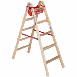 Euroline Holz Sprossenstehleiter Mit Comfort-Breitsprossen Und Eimerhaken 2x5 Sprossen