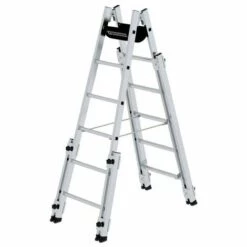 GÜNZBURGER STEIGTECHNIK Günzburger Aluminium Stehleiter, Treppengängig, Mit 4 Holmverlängerungen 2x6 Sprossen