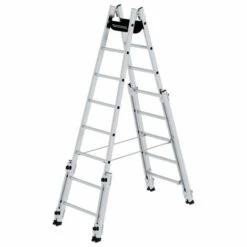 GÜNZBURGER STEIGTECHNIK Günzburger Aluminium Stehleiter, Treppengängig, Mit 4 Holmverlängerungen 2x8 Sprossen