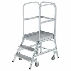 GÜNZBURGER STEIGTECHNIK Günzburger Podestleiter Fahrbar Aluminium Geriffelt 3 Stufen