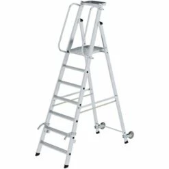 G&UUML;NZBURGER STEIGTECHNIK Günzburger Aluminium-Stehleiter Mit Rollen Und Griff 7 Stufen