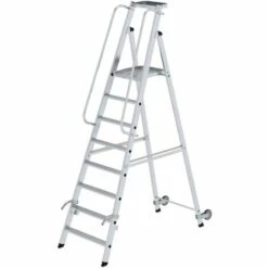 G&UUML;NZBURGER STEIGTECHNIK Günzburger Aluminium-Stehleiter Mit Rollen Und Griff 8 Stufen