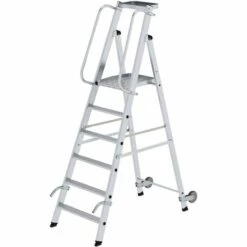 GÜNZBURGER STEIGTECHNIK Günzburger Aluminium-Stehleiter Mit Rollen Und Griff 6 Stufen