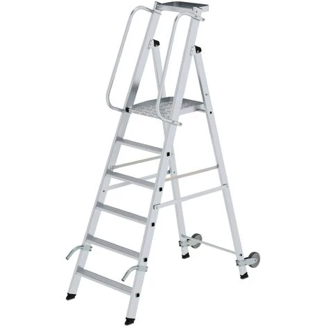 GÜNZBURGER STEIGTECHNIK Günzburger Aluminium-Stehleiter Mit Rollen Und Griff 6 Stufen 1 GÜNZBURGER STEIGTECHNIK Günzburger Aluminium-Stehleiter Mit Rollen Und Griff 6 Stufen