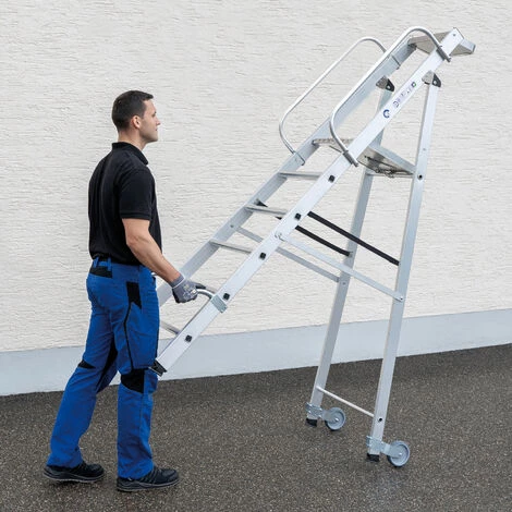 GÜNZBURGER STEIGTECHNIK Günzburger Aluminium-Stehleiter Mit Rollen Und Griff 6 Stufen 3 GÜNZBURGER STEIGTECHNIK Günzburger Aluminium-Stehleiter Mit Rollen Und Griff 6 Stufen – Bild 3