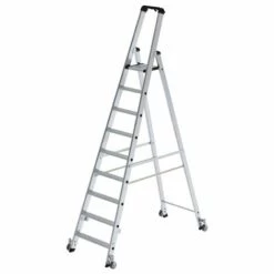 G&UUML;NZBURGER STEIGTECHNIK Günzburger Stehleiter Einseitig Begehbar Mit Rollen 9 Stufen