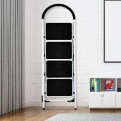 COSTWAY Trittleiter 4-Stufen-Trittleiter Klapptritt 150 Kg Tragkraft Weiss, Stehleiter Klappbar, Haushaltsleiter Stufenleiter Platzsparend, Metall, Stufenstehleiter -Leitern Verkaufsladen 17997965 4