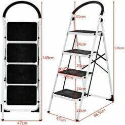COSTWAY Trittleiter 4-Stufen-Trittleiter Klapptritt 150 Kg Tragkraft Weiss, Stehleiter Klappbar, Haushaltsleiter Stufenleiter Platzsparend, Metall, Stufenstehleiter -Leitern Verkaufsladen 17997965 5