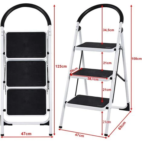 COSTWAY Trittleiter Klapptritt 3-Stufen-Trittleiter Weiss, Stehleiter Klappbar, Haushaltsleiter Stufenleiter Platzsparend, Metall, Stufenstehleiter 150 Kg Tragkraft 4 COSTWAY Trittleiter Klapptritt 3-Stufen-Trittleiter Weiss, Stehleiter Klappbar, Haushaltsleiter Stufenleiter Platzsparend, Metall, Stufenstehleiter 150 Kg Tragkraft – Bild 4