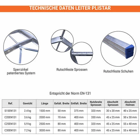 LEITER EXPERTEN - MATISERE Faltleiter 1,50m - Leiter Vertikal Klappbar - S15EN131 2 LEITER EXPERTEN - MATISERE Faltleiter 1,50m - Leiter Vertikal Klappbar - S15EN131 – Bild 2