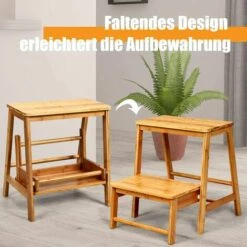 COSTWAY 2-Stufen Tritthocker, Leiterstuhl Klappbar Bambus Trittleiter Bis 150kg Haushaltsleiter 45 X 51 X 48 Cm -Leitern Verkaufsladen 19894777 5
