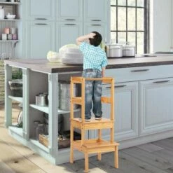 COSTWAY 2 Stufen Lernturm, Lerntower Bis Zu 70kg Belastbar, Lernstuhl Küchenhelfer, Kinder Schemel Aus Holz, Fuers Badezimmer, Schlafzimmer, Wohnzimmer