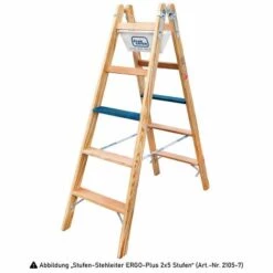 ILLER LEITER Iller Holz Stufenstehleiter ERGO Plus Inkl. Werkzeugtasche Und Eimerhaken 2x4 Stufen 2,52m AH