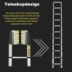 Hengda 3.8M Teleskopleiter Mit Stabilisator Aluminium Multifunktionsleiter Aluleiter Klappleiter Aus Hochwertigem Für Treppe Innen & Außenbereich Haushalt -Leitern Verkaufsladen 26046422 3