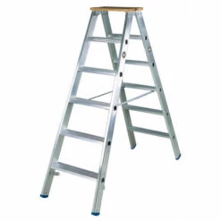 ILLER LEITER Iller Stufenstehleiter Mit 2x5 Stufen 2,75m AH Und 2 Holzstufen Als Abschluss