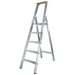 ILLER LEITER Iller Stufenstehleiter, Einseitig Begehbar Mit 7 Stufen 3,65m AH Und Hartholzstufe Als Ablage