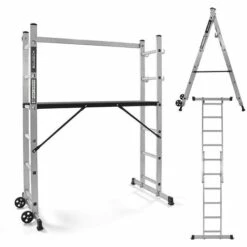 Boudech - RIG-100 Multifunktionsleiter Mit Gerüst Und Rutschfester Plattform Mit Handlauf