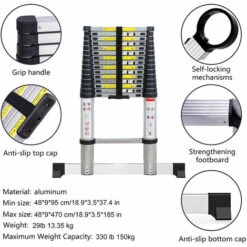 BATHRINS®Teleskopleiter,Tragbare Teleskopierbare Aluminiumleiter,Crossbar-Handschuhe Mit Tasche (15 Schritte),Platz Sparen,4.7m -Leitern Verkaufsladen 29583663 3