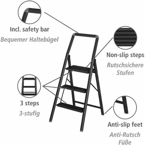 WENKO Alu Klapptritt Tritt Haushalts Leiter 3 Stufig Steh Bis 150 Kg Sicherheit 2 WENKO Alu Klapptritt Tritt Haushalts Leiter 3 Stufig Steh Bis 150 Kg Sicherheit – Bild 2