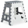 Relaxdays Tritthocker XL Klappbar, Einstufiger Klapphocker Mit Griff, 120 Kg, Kunststoff, 39,5 X 38,5 X 32 Cm, Grau/weiß