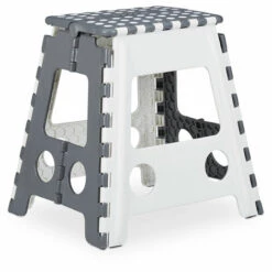 Relaxdays Tritthocker XL Klappbar, Einstufiger Klapphocker Mit Griff, 120 Kg, Kunststoff, 39,5 X 38,5 X 32 Cm, Grau/weiß