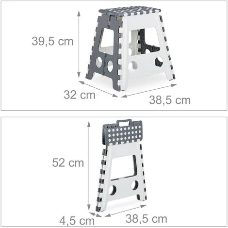 Relaxdays Tritthocker XL Klappbar, Einstufiger Klapphocker Mit Griff, 120 Kg, Kunststoff, 39,5 X 38,5 X 32 Cm, Grau/weiß 5 Relaxdays Tritthocker XL Klappbar, Einstufiger Klapphocker Mit Griff, 120 Kg, Kunststoff, 39,5 X 38,5 X 32 Cm, Grau/weiß – Bild 5