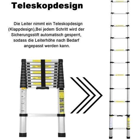 HENGDA 3.2M Teleskopleiter Aluminium Leiter , Tragbar Ausziehleiter , Teleskop Aluminiumleiter , Ausziehbar Multifunktionsleiter , Maximale Tragkraft Von 150kg 2 HENGDA 3.2M Teleskopleiter Aluminium Leiter , Tragbar Ausziehleiter , Teleskop Aluminiumleiter , Ausziehbar Multifunktionsleiter , Maximale Tragkraft Von 150kg – Bild 2