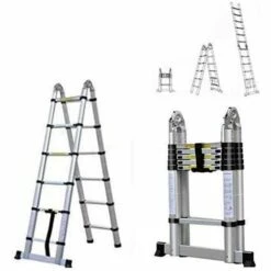 AXHUP Teleskopleiter, Aluleiter Ausziehbar Klappleiter Mit 12 Sprossen Bis 150 Kg Tragfähigkeit (3.8M/Silber)