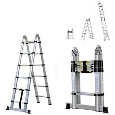 AXHUP Teleskopleiter, Aluleiter Ausziehbar Klappleiter Mit 12 Sprossen Bis 150 Kg Tragfähigkeit (3.8M/Silber) 1 AXHUP Teleskopleiter, Aluleiter Ausziehbar Klappleiter Mit 12 Sprossen Bis 150 Kg Tragfähigkeit (3.8M/Silber)