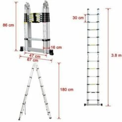 AXHUP Teleskopleiter, Aluleiter Ausziehbar Klappleiter Mit 12 Sprossen Bis 150 Kg Tragfähigkeit (3.8M/Silber) 9 AXHUP Teleskopleiter, Aluleiter Ausziehbar Klappleiter Mit 12 Sprossen Bis 150 Kg Tragfähigkeit (3.8M/Silber) -Leitern Verkaufsladen 36855079 5