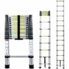 AXHUP 4,4M Teleskopleiter Aus Aluminium Höhen Verstellbar, Loftleiter Mit Stabilisator, 150 Kg/330P Belastbarkeit (Silber)