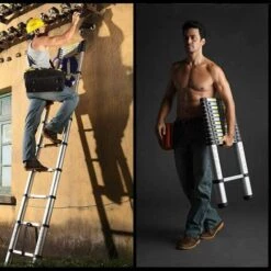 AXHUP 4,4M Teleskopleiter Aus Aluminium Höhen Verstellbar, Loftleiter Mit Stabilisator, 150 Kg/330P Belastbarkeit (Silber) -Leitern Verkaufsladen 36855229 3