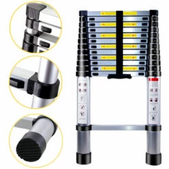 AXHUP 4,4M Teleskopleiter Aus Aluminium Höhen Verstellbar, Loftleiter Mit Stabilisator, 150 Kg/330P Belastbarkeit (Silber) -Leitern Verkaufsladen 36855229 4