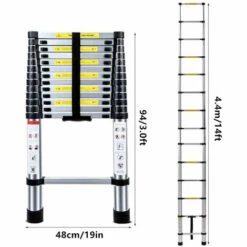 AXHUP 4,4M Teleskopleiter Aus Aluminium Höhen Verstellbar, Loftleiter Mit Stabilisator, 150 Kg/330P Belastbarkeit (Silber) -Leitern Verkaufsladen 36855229 5