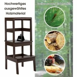 COSTWAY 2 Stufen Lernturm,Lerntower Bis Zu 70kg Belastbar,Lernstuhl Küchenhelfer,Kinder Schemel Aus Holz,fürs Badezimmer,Schlafzimmer,Wohnzimmer Dunkelbraun -Leitern Verkaufsladen 37022751 4