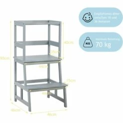 GOPLUS Kinder Tritthocker, 2 Stufen Lernturm, Lerntower, Aus Bambus, Bis Zu 70kg Belastbar, Für Kinder Von 18-36 Monaten (Grau) -Leitern Verkaufsladen 39691289 5