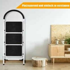 GOPLUS 3 Stufen Trittleiter, Klappleiter Aus Eisen, Klapptritt Mit Plattform Und Handlauf,Stehleiter Belastbar Bis Zu 150Kg, Rutschfest, Klappbar, Einfache Lagerung, Weiss -Leitern Verkaufsladen 40366251 3