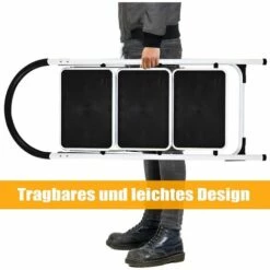 GOPLUS 3 Stufen Trittleiter, Klappleiter Aus Eisen, Klapptritt Mit Plattform Und Handlauf,Stehleiter Belastbar Bis Zu 150Kg, Rutschfest, Klappbar, Einfache Lagerung, Weiss -Leitern Verkaufsladen 40366251 4