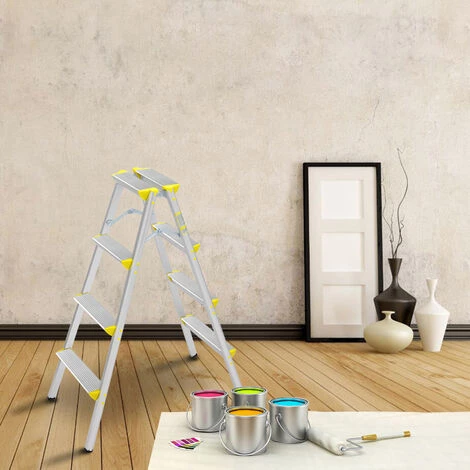 AXHUP Aluminium Trittleiter Klappbar, Stufenleiter 4 Stufen, Rutschfeste Trittleiter Klappbar Bis 150KG (Gelb & Silber) 2 AXHUP Aluminium Trittleiter Klappbar, Stufenleiter 4 Stufen, Rutschfeste Trittleiter Klappbar Bis 150KG (Gelb & Silber) – Bild 2