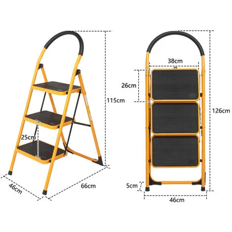 GOFUNILAND Klapphocker Heavy Duty Industrie Leichte - 3 Stufen Leiter 2 GOFUNILAND Klapphocker Heavy Duty Industrie Leichte - 3 Stufen Leiter – Bild 2