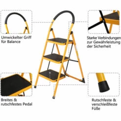 GOFUNILAND Klapphocker Heavy Duty Industrie Leichte - 3 Stufen Leiter 7 GOFUNILAND Klapphocker Heavy Duty Industrie Leichte - 3 Stufen Leiter -Leitern Verkaufsladen 43641115 3