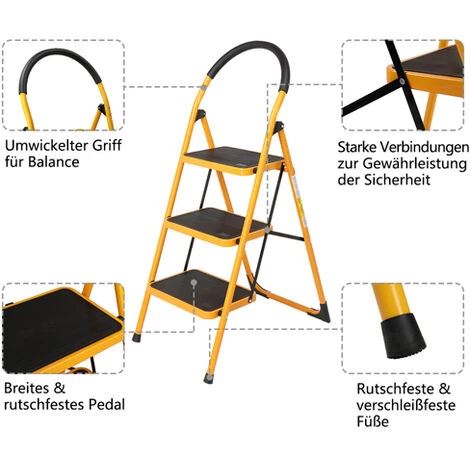 GOFUNILAND Klapphocker Heavy Duty Industrie Leichte - 3 Stufen Leiter 3 GOFUNILAND Klapphocker Heavy Duty Industrie Leichte - 3 Stufen Leiter – Bild 3